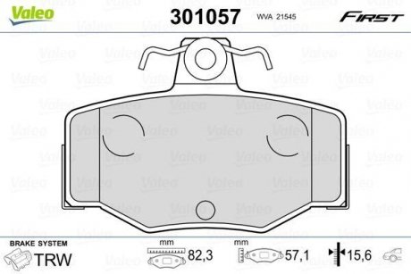 Колодки тормозные NISSAN T. ALMERA/PRIMERA 90- Valeo 301057 (фото 1)