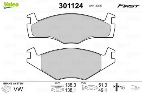 Колодки тормозные VW P. GOLF/PASSAT/JETTA 82-97 Valeo 301124