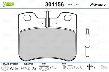 Колодки тормозные CITROEN P. AX 86-97 Z CZUJNIKIEM Valeo 301156 (фото 1)