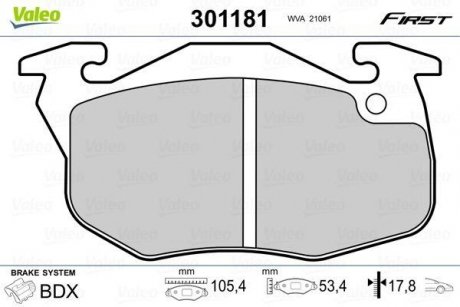 Колодки тормозные PEUGEOT P. 106/306 91-01 Valeo 301181 (фото 1)