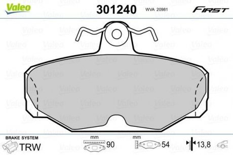 Колодки тормозные FORD T. SCORPIO 1,8-2,9 84- Valeo 301240