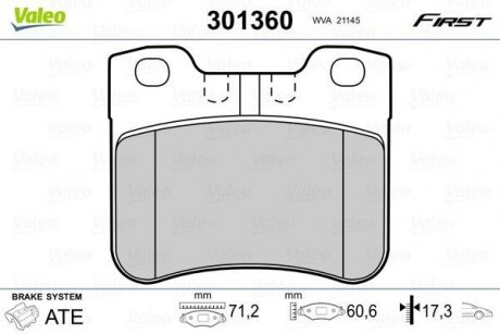 Колодки тормозные PEUGEOT P. 106 91- BEZ CZUJNIKA Valeo 301360