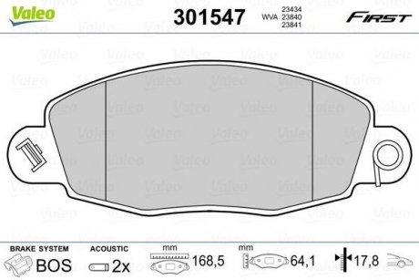 Колодки тормозные FORD P. TRANSIT 2,0 00-06 Valeo 301547