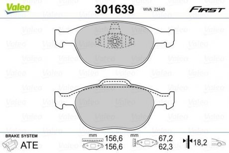 Колодки тормозные FORD P. TRANSIT/TOURNERO CONNECT 02- Valeo 301639