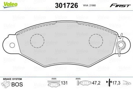 Колодки тормозные RENAULT P. KANGOO 97- Valeo 301726 (фото 1)