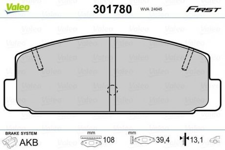 Колодки тормозные MAZDA T. 323/626/6 87-07 BEZ CZUJNIKA Valeo 301780