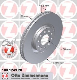 Тормозной диск 100.1249.20 ZIMMERMANN 100124920