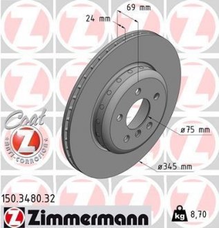 Диск тормозной BMW 5 F10 10- TYŁ Тормозной диск ZIMMERMANN 150348032