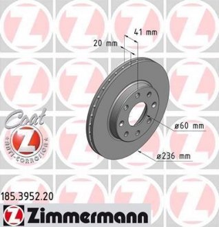 Тормозной диск 185.3952.20 ZIMMERMANN 185395220