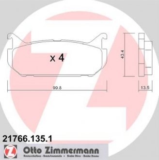 Гальмівні колодки, дискове гальмо (набір) ZIMMERMANN 217661351