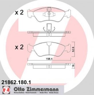 Тормозные колодки, дисковый тормоз (набор) ZIMMERMANN 218621801 (фото 1)