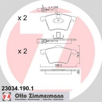 Гальмівні колодки, дискове гальмо (набір) ZIMMERMANN 230341901