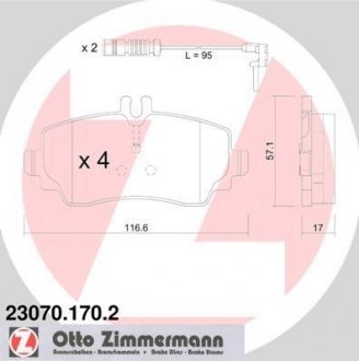 Комплект тормозных колодок, дисковый тормоз ZIMMERMANN 23070.170.2 (фото 1)