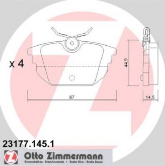 Гальмівні колодки, дискове гальмо (набір) ZIMMERMANN 231771451