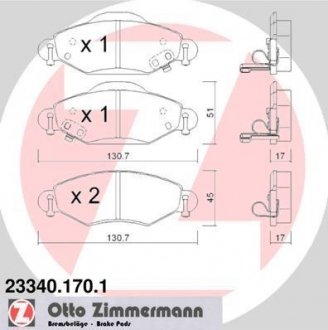 Тормозные колодки, дисковый тормоз (набор) ZIMMERMANN 233401701