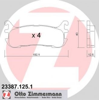 Гальмівні колодки, дискове гальмо (набір) ZIMMERMANN 233871251