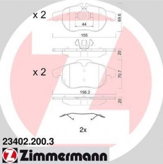 Комплект тормозных колодок, дисковый механизм ZIMMERMANN 23402.200.3