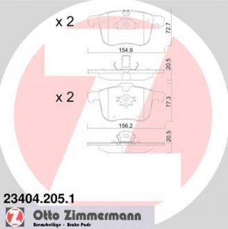 Гальмівні колодки, дискове гальмо (набір) ZIMMERMANN 234042051