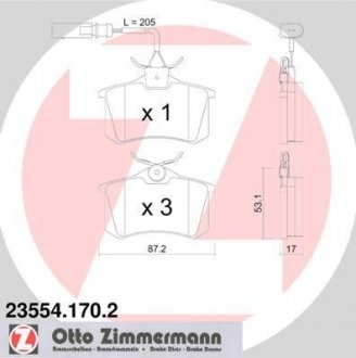 Гальмівні колодки, дискове гальмо (набір) ZIMMERMANN 235541702