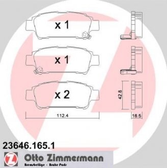 Комплект тормозных колодок, дисковый тормоз 23646.165.1 ZIMMERMANN 236461651