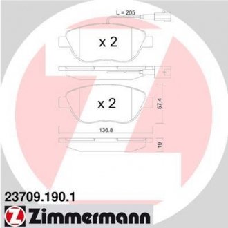 Гальмівні колодки, дискове гальмо (набір) ZIMMERMANN 237091901