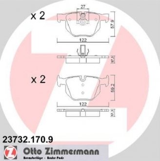 Гальмівні колодки, дискове гальмо (набір) ZIMMERMANN 237321709