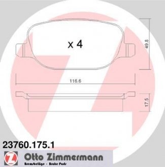 Гальмівні колодки, дискове гальмо (набір) ZIMMERMANN 237601751