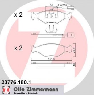 Тормозные колодки, дисковый тормоз (набор) ZIMMERMANN 237761801