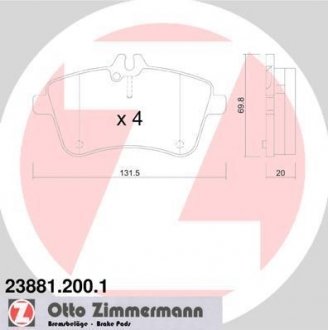 К-кт тормозных накладок перед. DB klasa B (W245) B 200 05- ZIMMERMANN 238812001