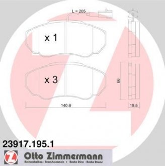 Комплект тормозных колодок, дисковый тормоз 23917.195.1 ZIMMERMANN 239171951 (фото 1)