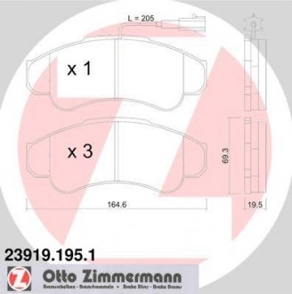 Тормозные колодки, дисковый тормоз (набор) ZIMMERMANN 239191951 (фото 1)