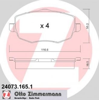 Гальмівні колодки, дискове гальмо (набір) ZIMMERMANN 240731651