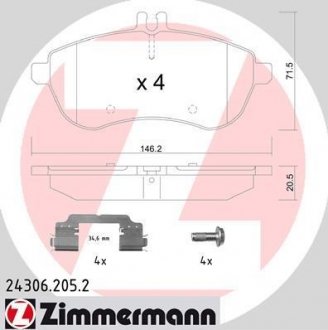 Комплект тормозных колодок, дисковый тормоз 24306.205.2 ZIMMERMANN 243062052 (фото 1)