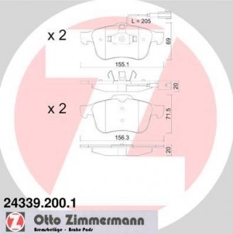 Гальмівні колодки, дискове гальмо (набір) ZIMMERMANN 243392001