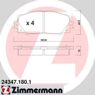 Комплект тормозных колодок, дисковый механизм ZIMMERMANN 24347.180.1 (фото 1)