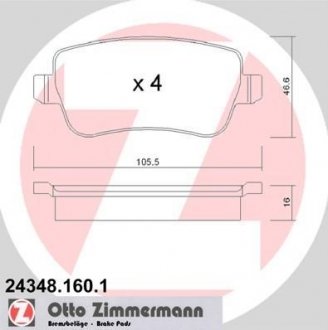 Гальмівні колодки, дискове гальмо (набір) ZIMMERMANN 243481601 (фото 1)