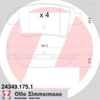 Тормозные колодки, дисковый тормоз (набор) ZIMMERMANN 243491751 (фото 1)