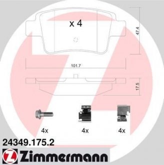 Комплект тормозных колодок, дисковый механизм ZIMMERMANN 24349.175.2 (фото 1)