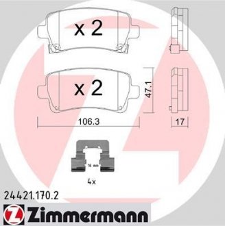 Тормозные колодки, дисковый тормоз (набор) ZIMMERMANN 244211702