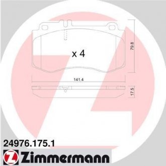 Тормозные колодки, дисковый тормоз (набор) ZIMMERMANN 249761751