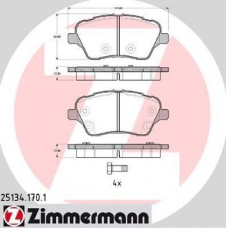 Колодки тормозные дисковые, к-кт ZIMMERMANN 251341701 (фото 1)