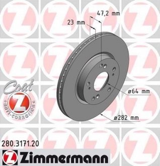 Диск гальмівний перед вент Honda Civic 18i/FR-V/St ZIMMERMANN 280317120