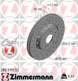 Диск гальмівний ZIMMERMANN 280.3191.52