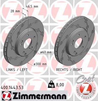 Диск тормозной MERCEDES W210 E-KLASA 95-02 ZIMMERMANN 400144353