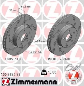 Диск тормозной MERCEDES W204 C-KLASA 07- ZIMMERMANN 400365453