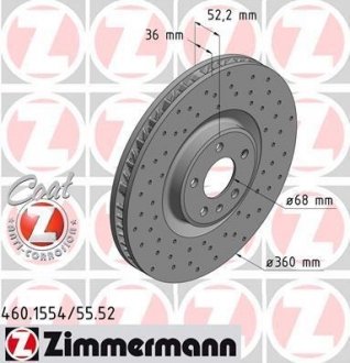 Тормозной диск 460.1554.52 ZIMMERMANN 460155452