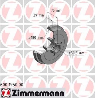 Тормозной барабан ZIMMERMANN 600195000 (фото 1)