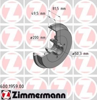 Тормозной барабан ZIMMERMANN 600195900